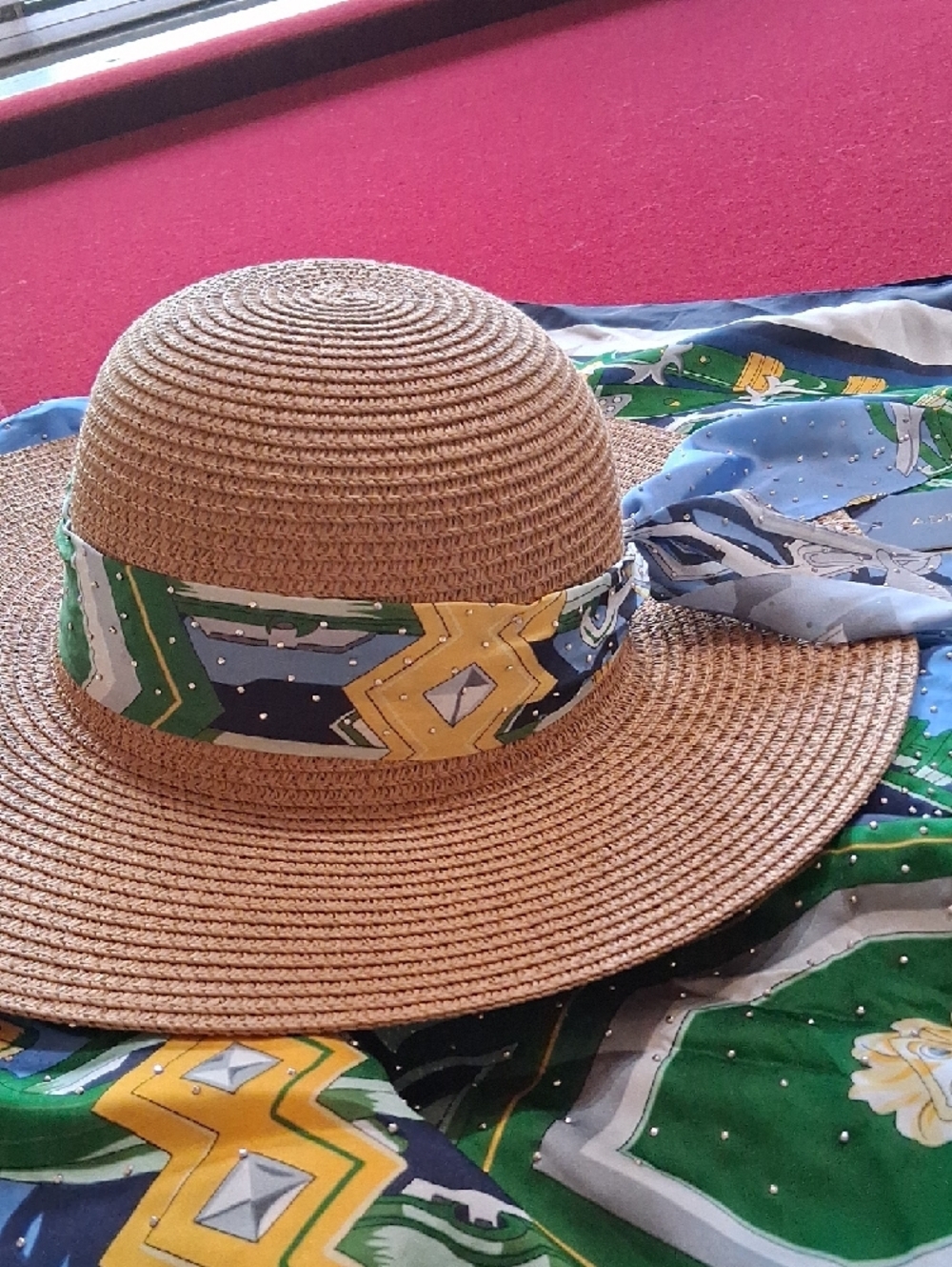 Adrienne Vittadini Blue, Green & Navy Silk Resort Kimono &  Straw Hat Set. NWT. - Picture 13 of 16